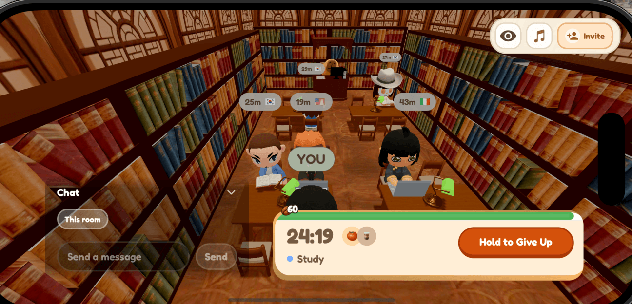 People focusing together inside FocusTown's virtual library